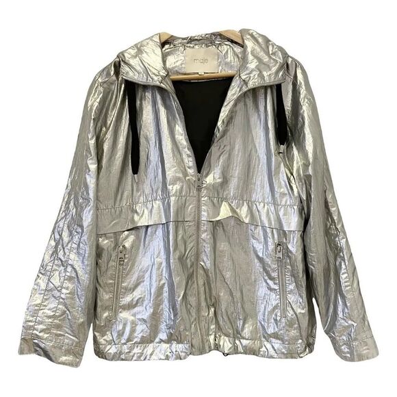 MAJE BOOMER METALLIC WINDBREAKER JACKET IN MULTI 38 - Picture 3 of 15